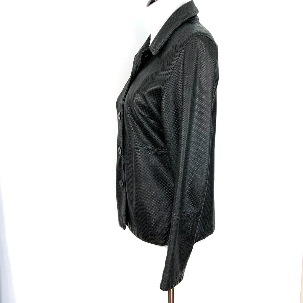 Vintage 90s Siena Collection Black Perforated Leather Jacket Sz M - Picture 7 of 16